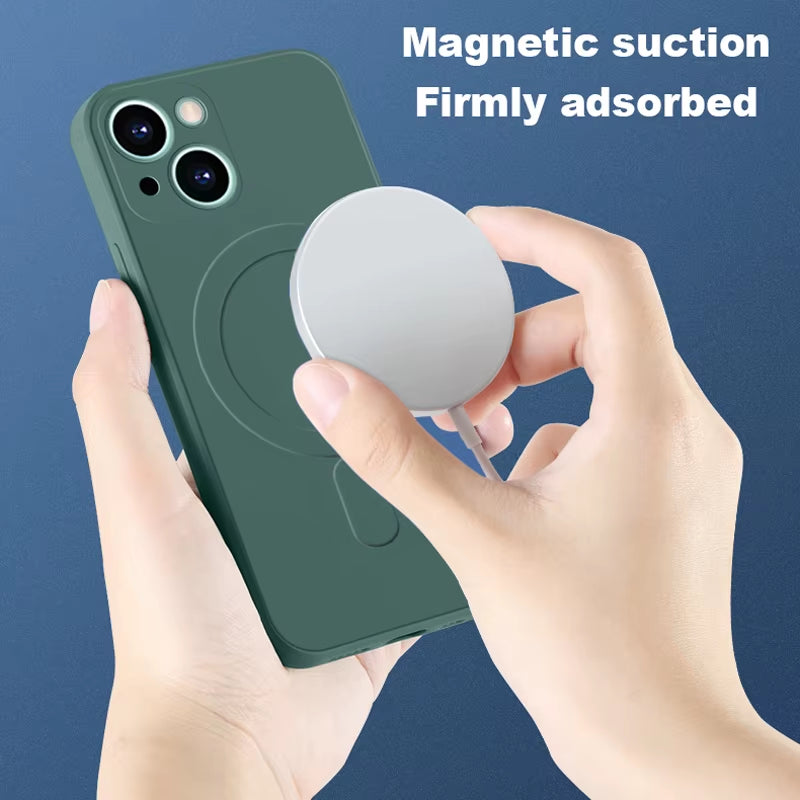 Magsafe Magnetic Wireless Charging Soft Liquid Silicone Phone Case for Iphone 16 Pro Max 14 13 12 11 15 Pro Max Mini Back Cover