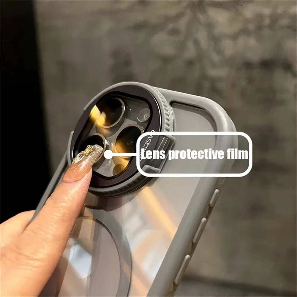 Camera Lens Protection Flip Bracket Stand for Magsafe Magnetic Case for Iphone 15 11 12 13 14 16 Pro Max plus Transparent Cover