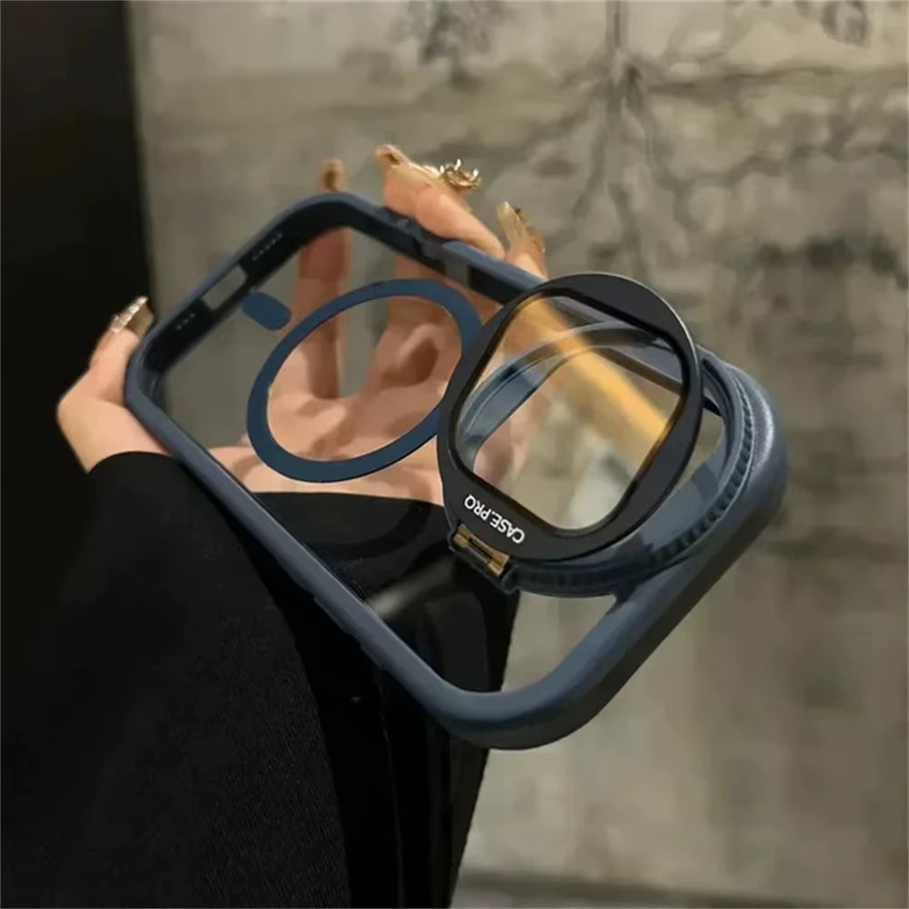 Camera Lens Protection Flip Bracket Stand for Magsafe Magnetic Case for Iphone 15 11 12 13 14 16 Pro Max plus Transparent Cover